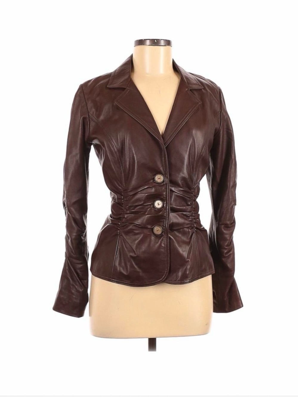 Women's Dark Brown Leather Button-Front Tailored Jacket